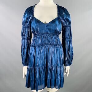 CINQ a' SEPT 14 Tammy Navy Polyester Ruffled Long Bishop Sleeve Cocktail Dress